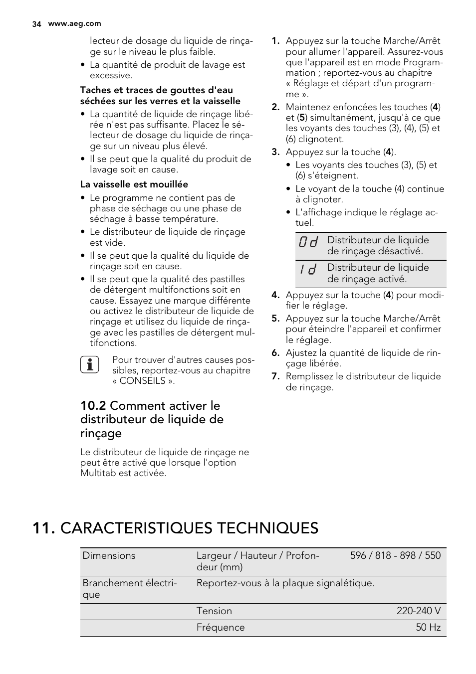 Caracteristiques techniques | AEG F67032VI0P User Manual | Page 34 / 72
