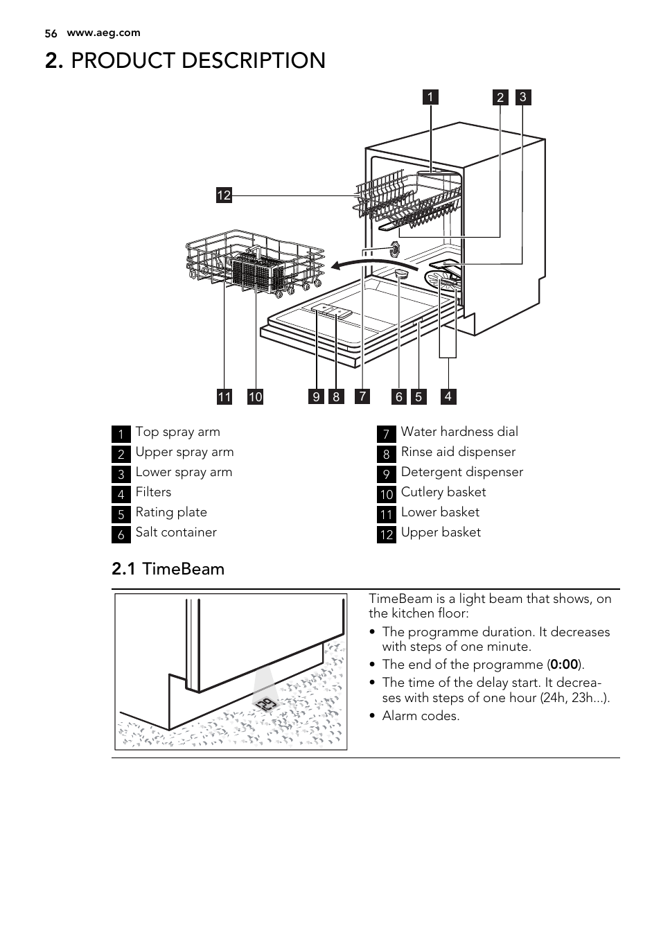 Product description, 1 timebeam | AEG F67032VI0P User Manual | Page 56 / 72