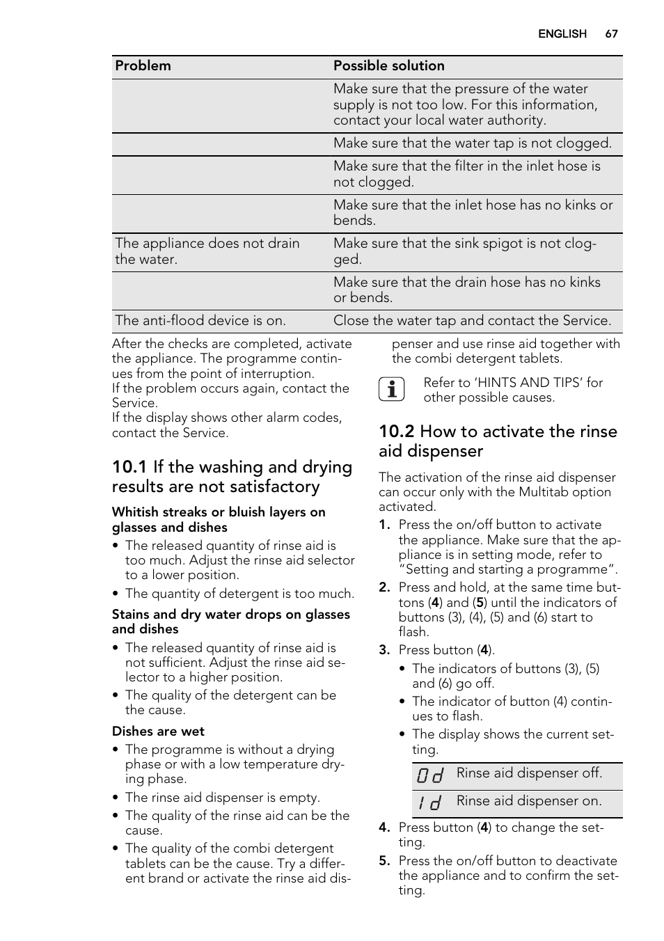 2 how to activate the rinse aid dispenser | AEG F67032VI0P User Manual | Page 67 / 72