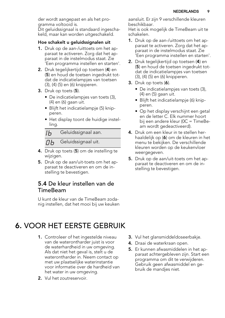 Voor het eerste gebruik, 4 de kleur instellen van de timebeam | AEG F67032VI0P User Manual | Page 9 / 72