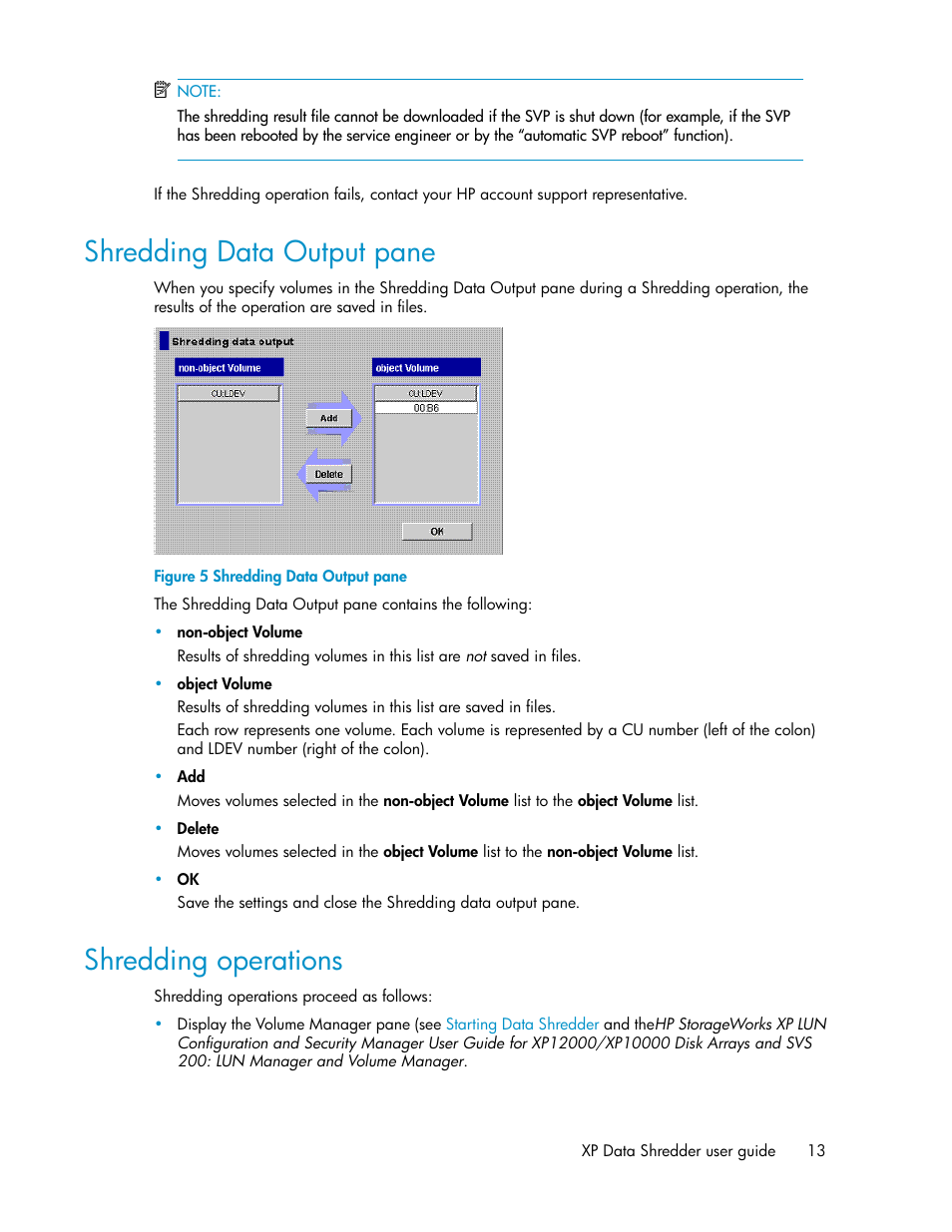 Shredding data output pane, Shredding operations, 13 shredding operations | HP XP Data Shredder Software User Manual | Page 13 / 20