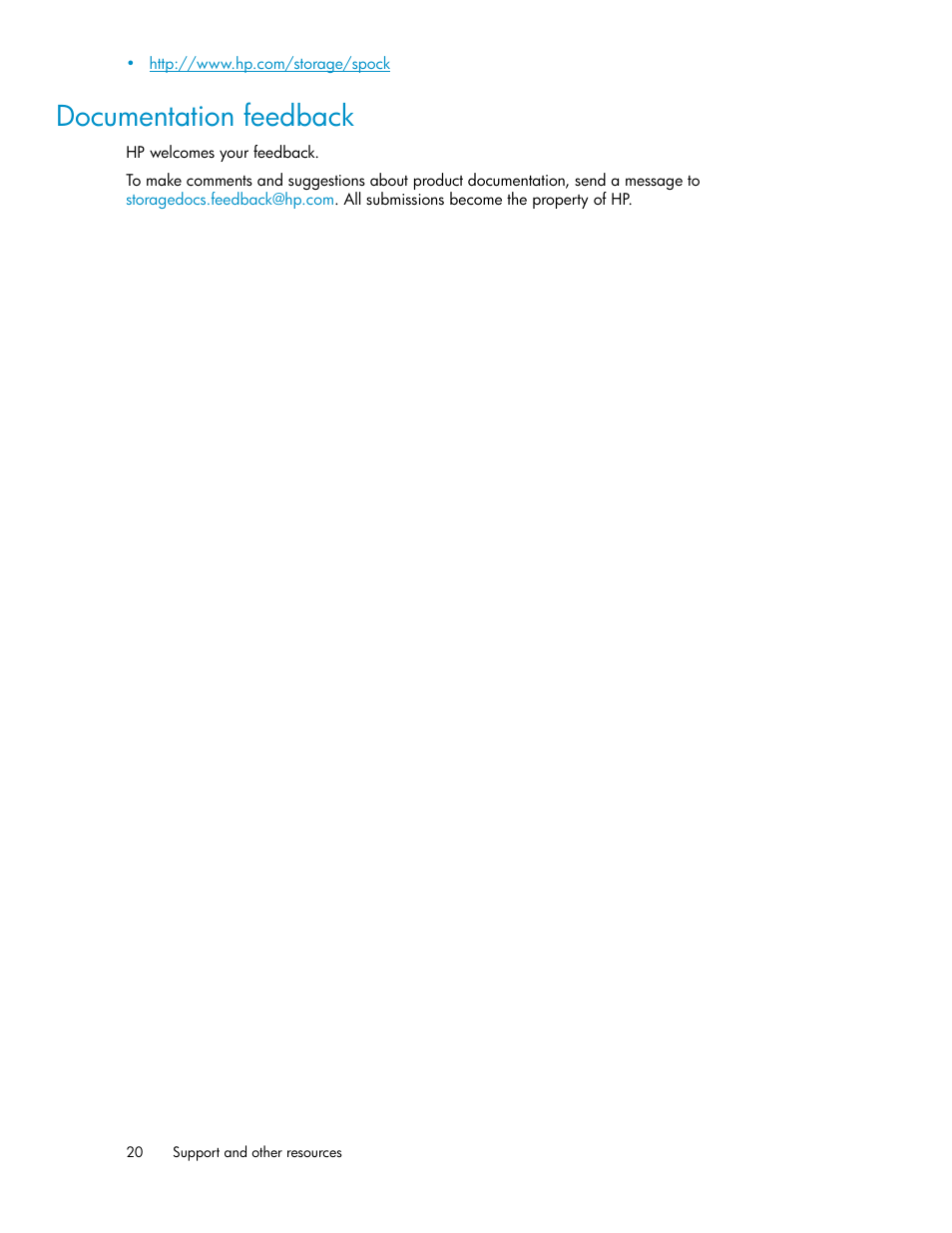 Documentation feedback | HP XP Data Shredder Software User Manual | Page 20 / 20