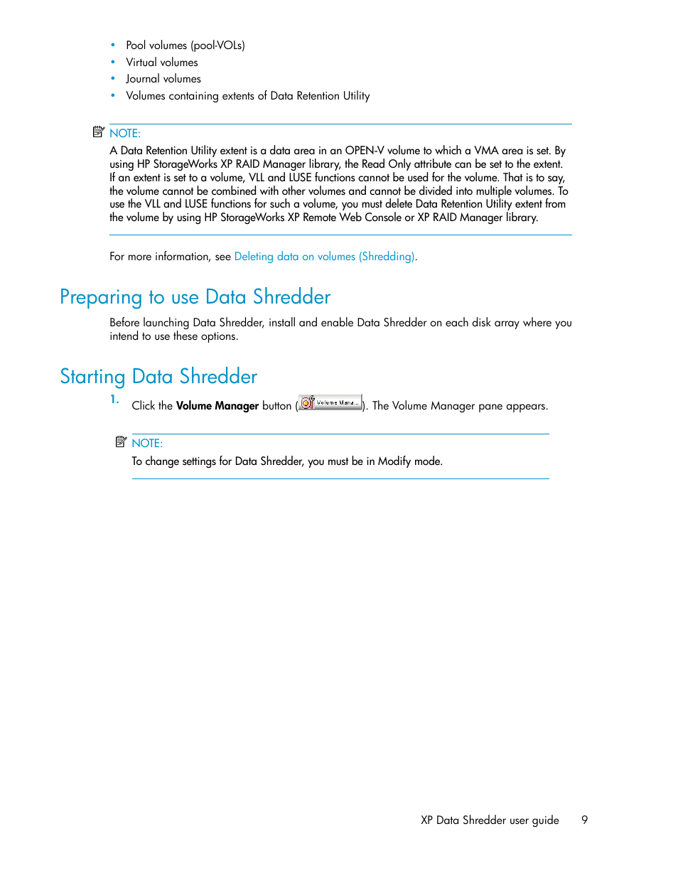 Preparing to use data shredder, Starting data shredder, 9 starting data shredder | HP XP Data Shredder Software User Manual | Page 9 / 20