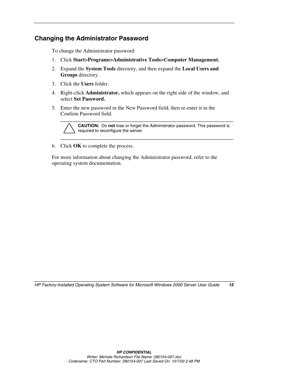 Changing the administrator password | HP ProLiant BL10e G2 Server Blade User Manual | Page 15 / 30