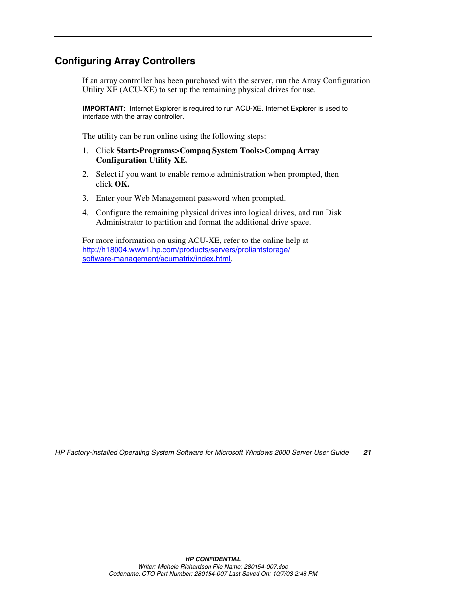 Configuring array controllers | HP ProLiant BL10e G2 Server Blade User Manual | Page 21 / 30