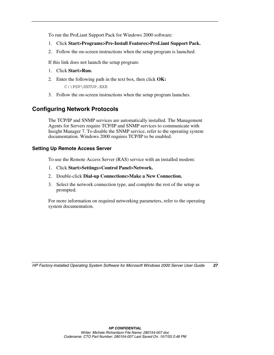 Configuring network protocols, Setting up remote access server | HP ProLiant BL10e G2 Server Blade User Manual | Page 27 / 30