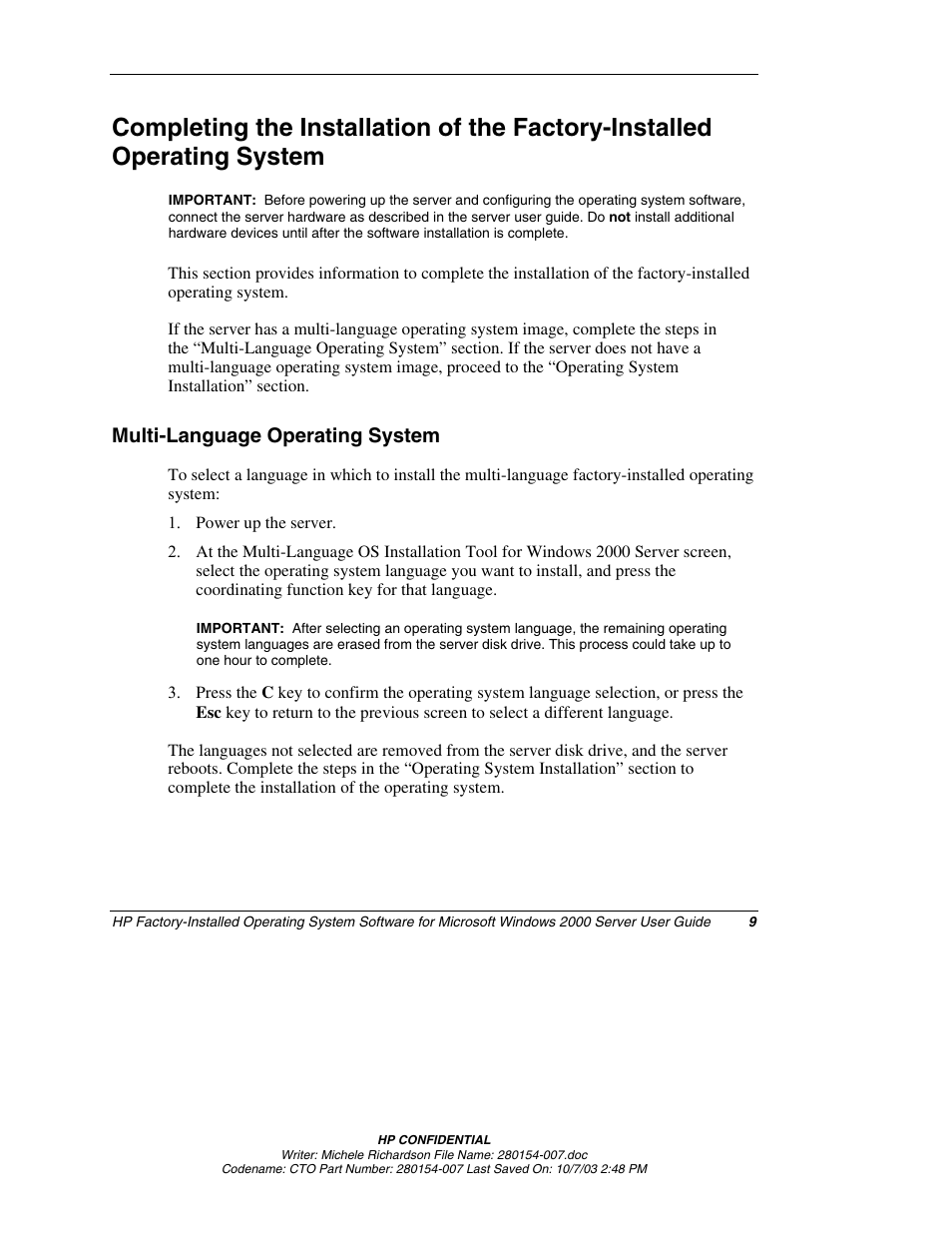 Multi-language operating system | HP ProLiant BL10e G2 Server Blade User Manual | Page 9 / 30