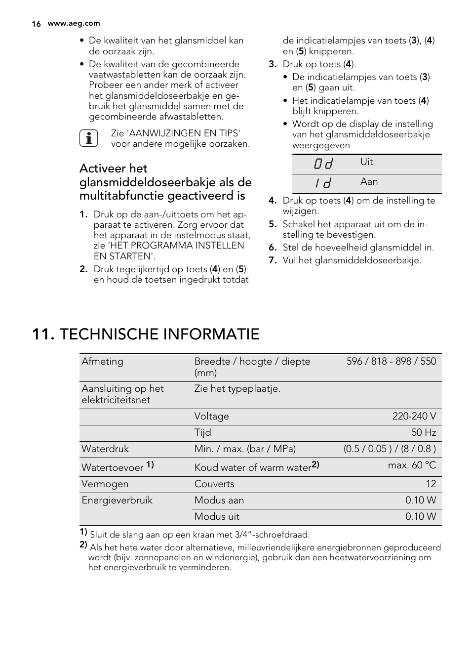 Technische informatie | AEG F65000VI1P User Manual | Page 16 / 68