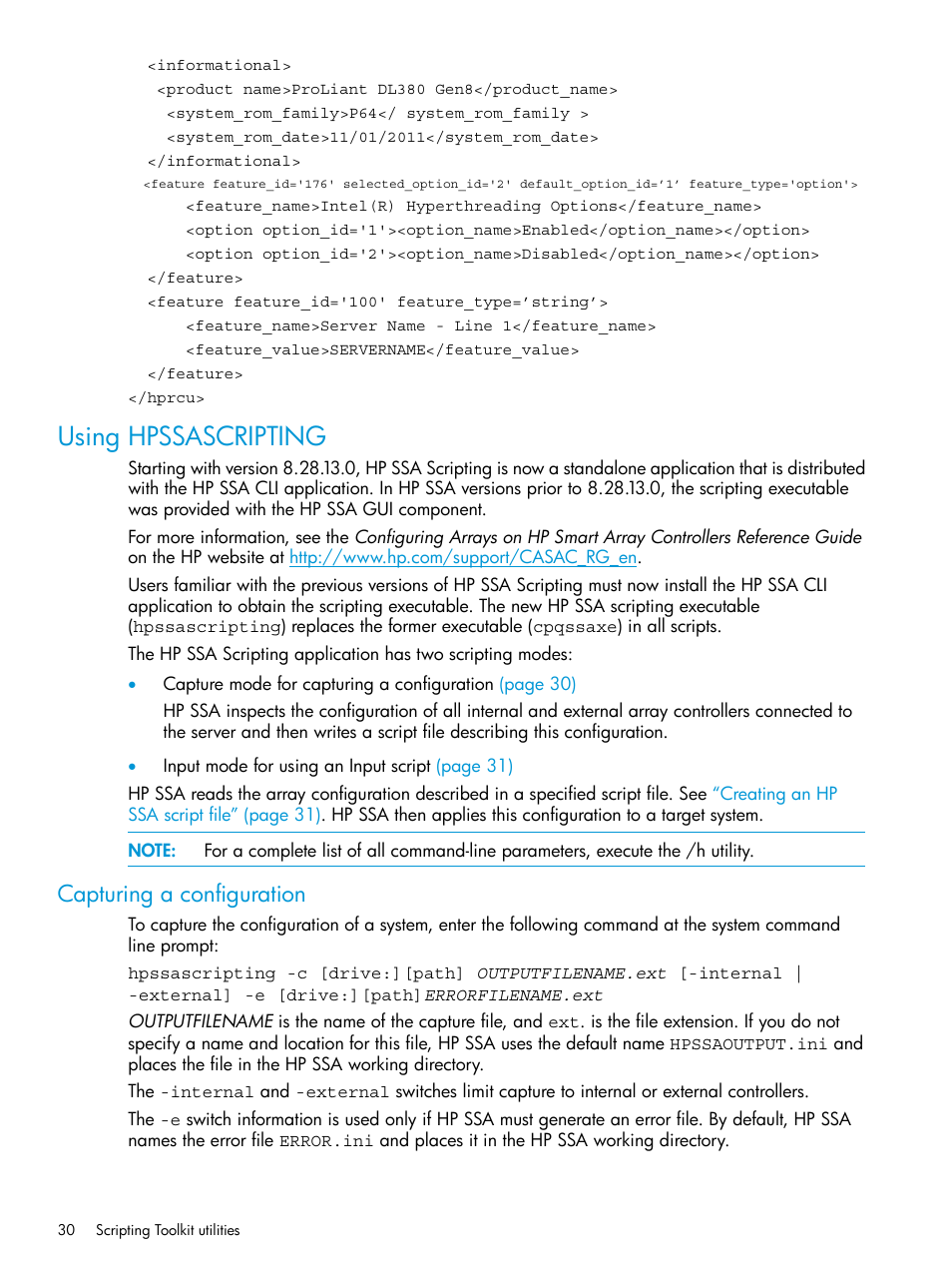 Using hpssascripting, Capturing a configuration | HP Scripting Toolkit for Windows 9.60 User Manual | Page 30 / 62