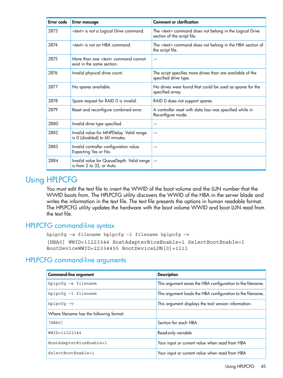 Using hplpcfg, Hplpcfg command-line syntax, Hplpcfg command-line arguments | HP Scripting Toolkit for Windows 9.60 User Manual | Page 45 / 62