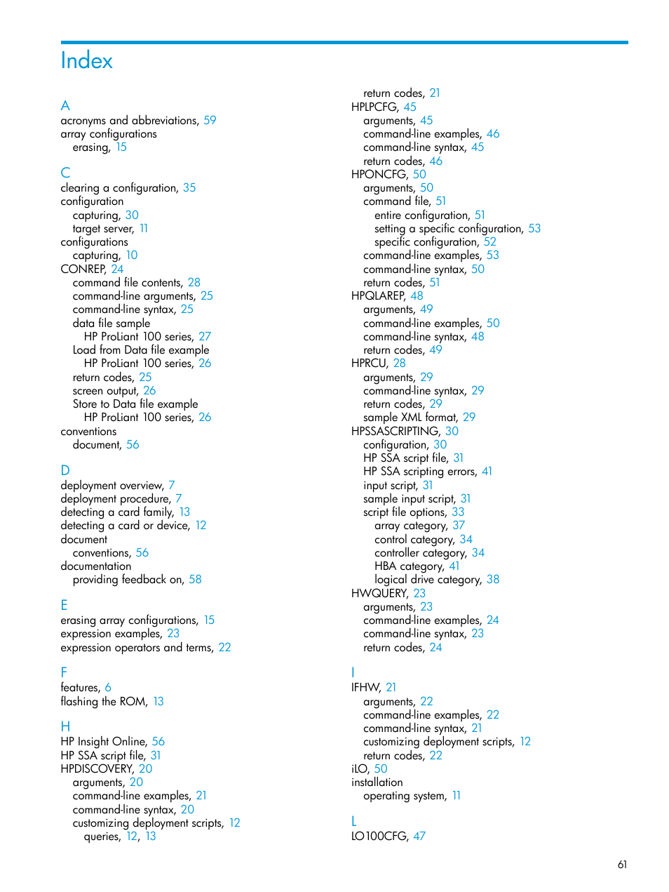 Index | HP Scripting Toolkit for Windows 9.60 User Manual | Page 61 / 62