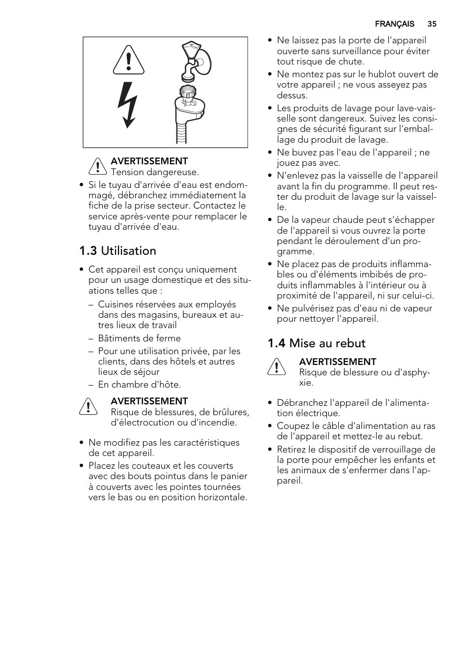 3 utilisation, 4 mise au rebut | AEG F65060VI1P User Manual | Page 35 / 68