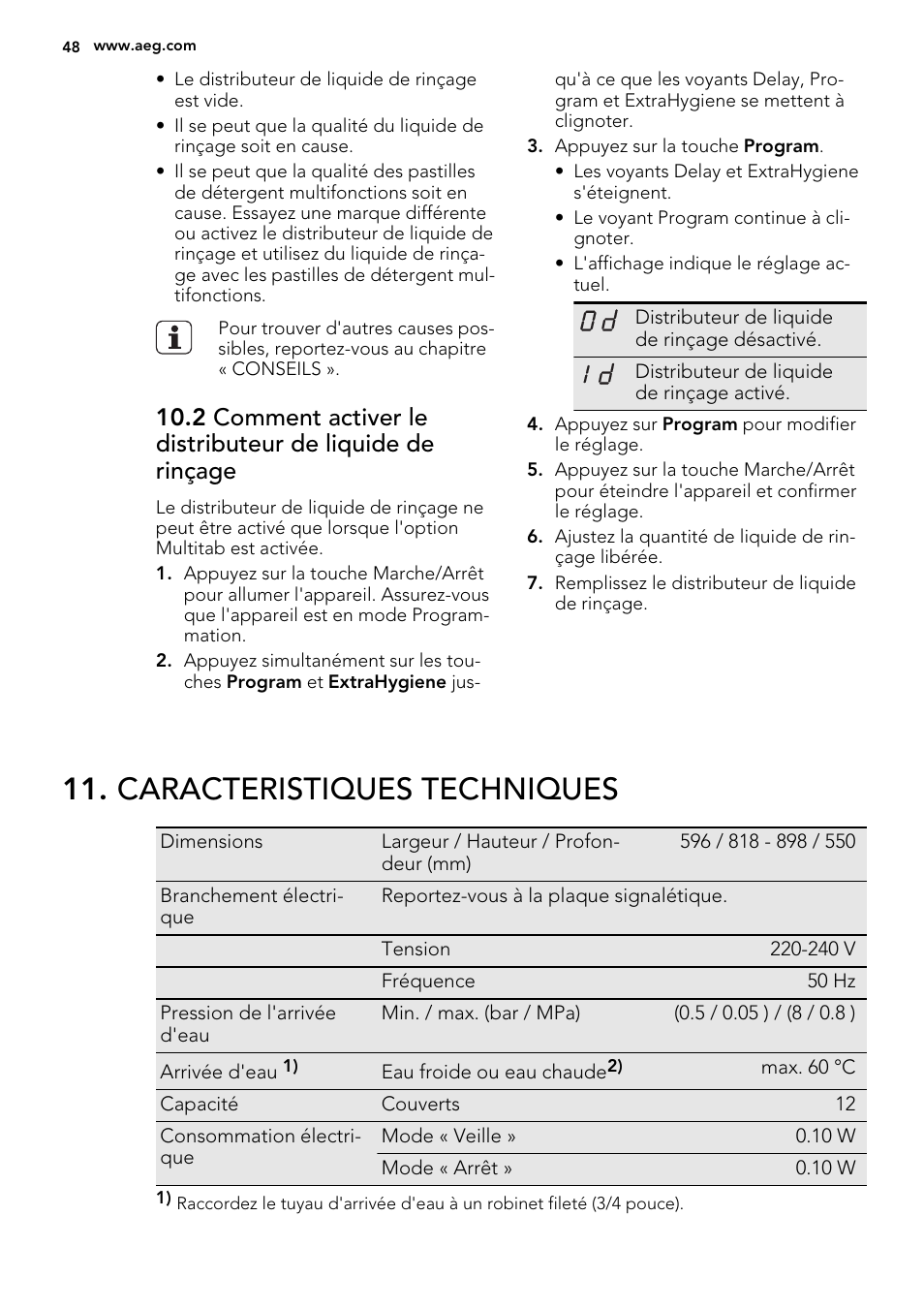 Caracteristiques techniques | AEG F65060VI1P User Manual | Page 48 / 68