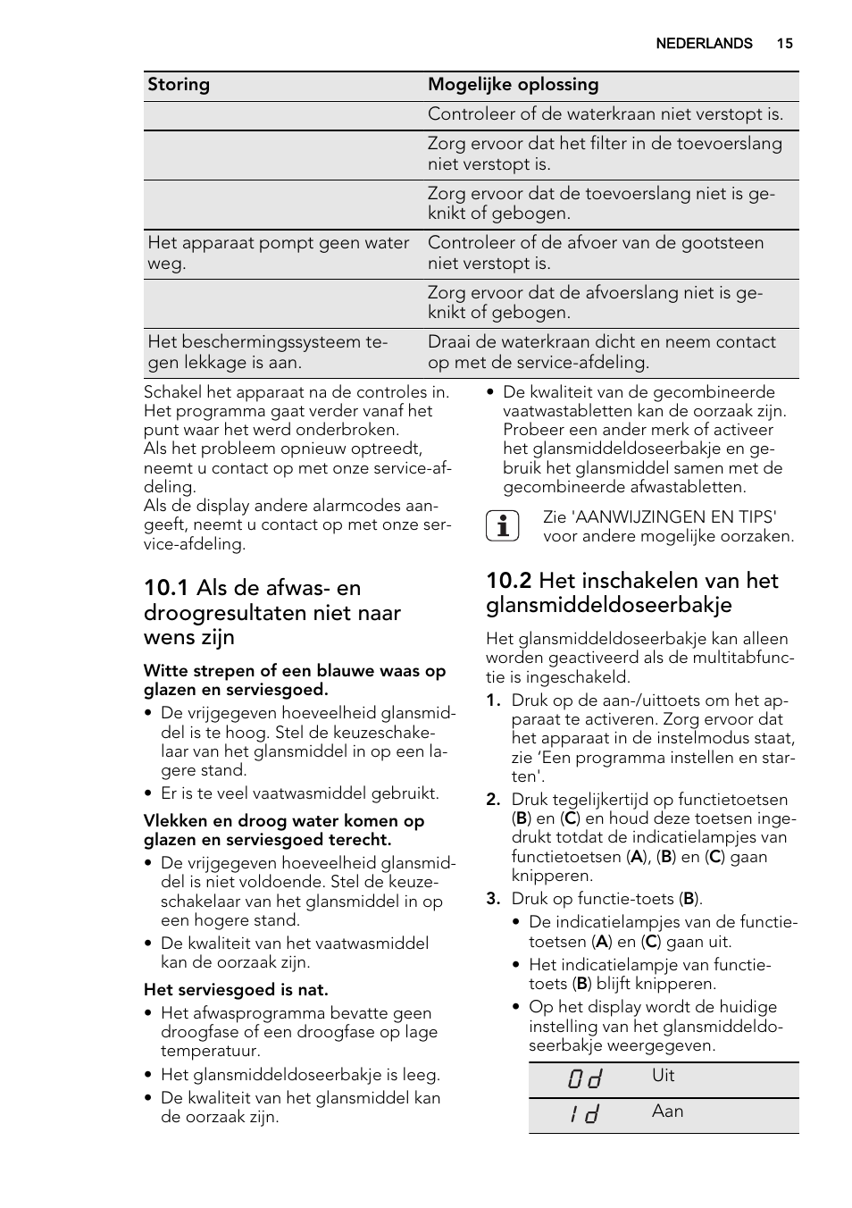 2 het inschakelen van het glansmiddeldoseerbakje | AEG F55002VI0P User Manual | Page 15 / 64