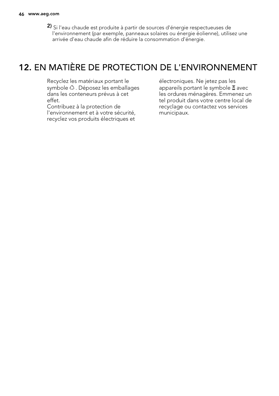 En matière de protection de l'environnement | AEG F55002VI0P User Manual | Page 46 / 64