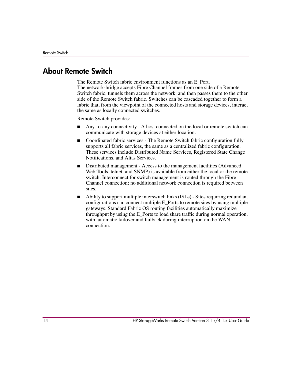 About remote switch | HP StorageWorks MSA 2.8 SAN Switch User Manual | Page 14 / 22