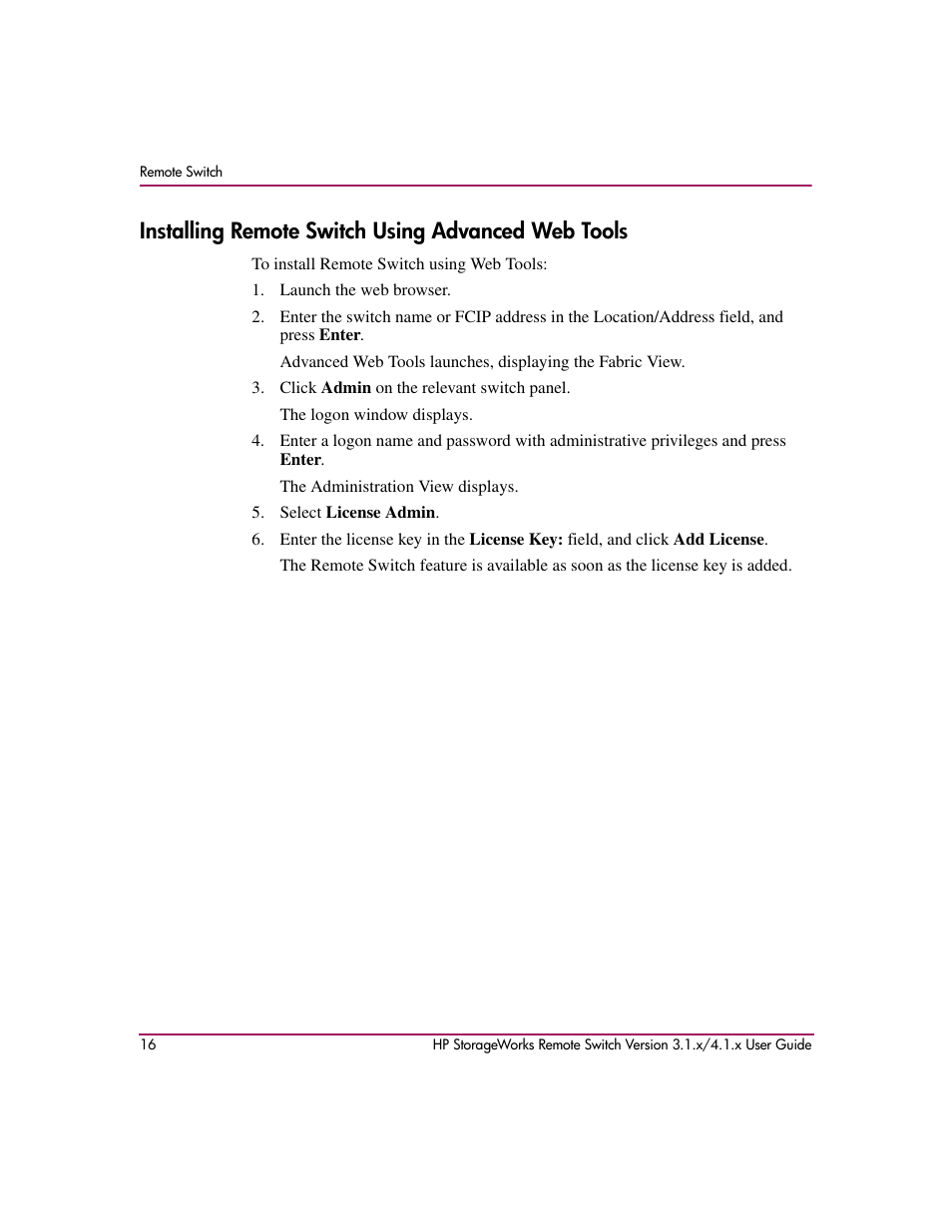 Installing remote switch using advanced web tools | HP StorageWorks MSA 2.8 SAN Switch User Manual | Page 16 / 22