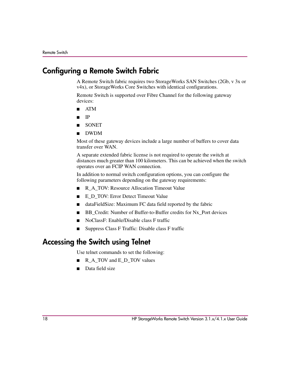 Configuring a remote switch fabric, Accessing the switch using telnet | HP StorageWorks MSA 2.8 SAN Switch User Manual | Page 18 / 22