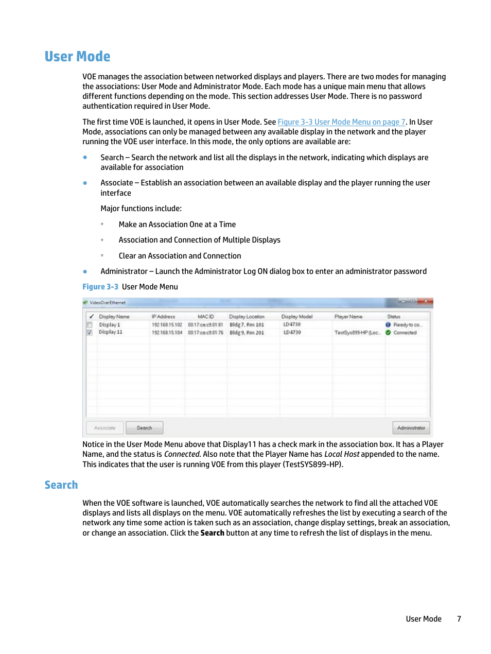 User mode, Search | HP LD4730 47-inch Micro-Bezel Video Wall Display User Manual | Page 11 / 39