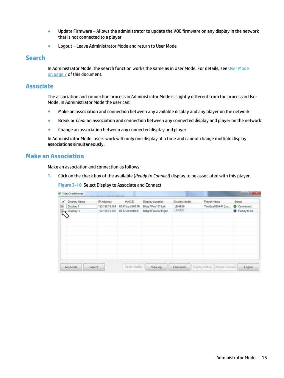 Search, Associate, Make an association | Search associate make an association | HP LD4730 47-inch Micro-Bezel Video Wall Display User Manual | Page 19 / 39