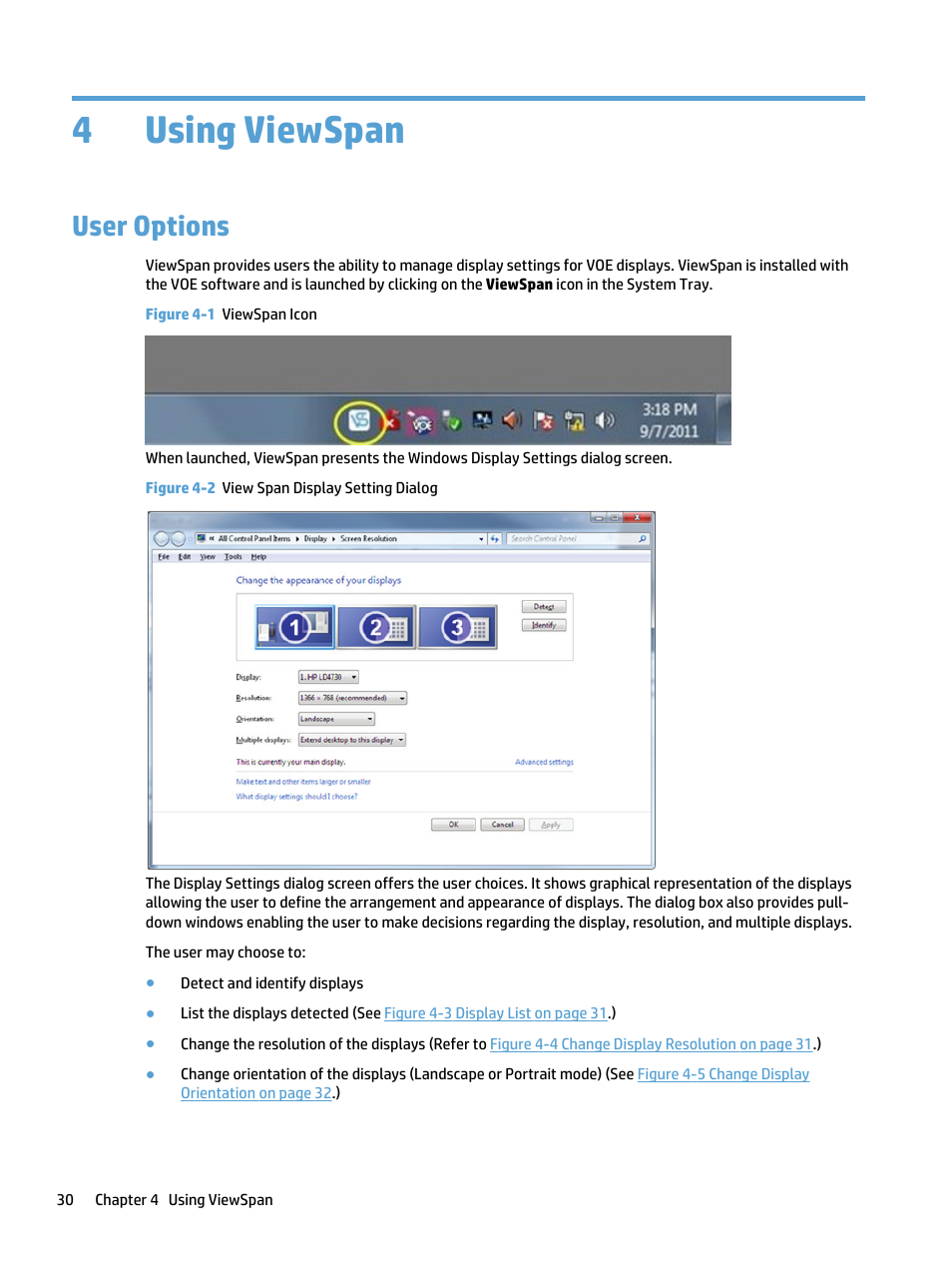 Using viewspan, User options, 4 using viewspan | 4using viewspan | HP LD4730 47-inch Micro-Bezel Video Wall Display User Manual | Page 34 / 39