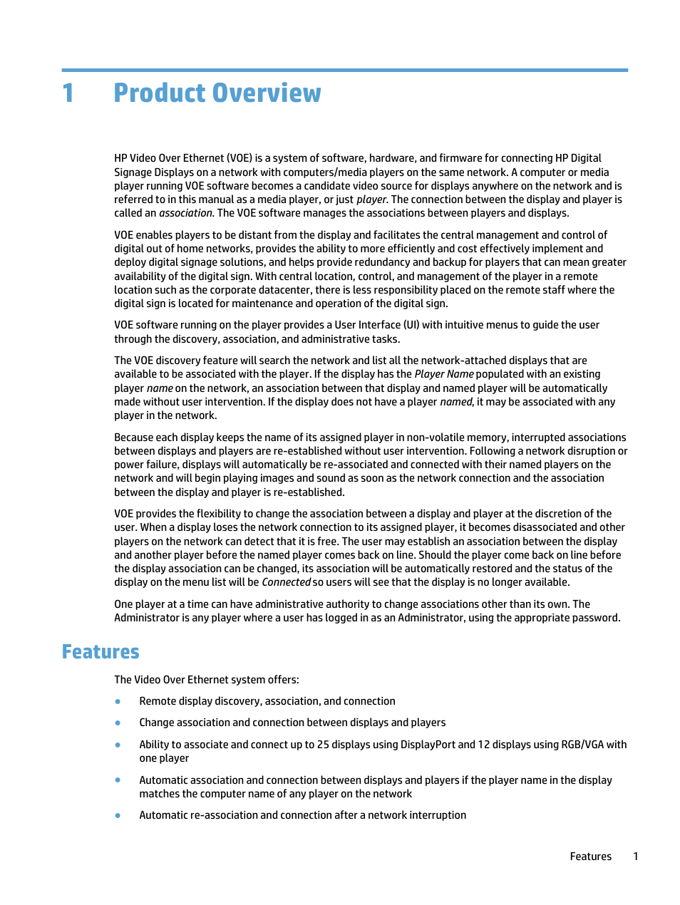 Product overview, Features, 1 product overview | 1product overview | HP LD4730 47-inch Micro-Bezel Video Wall Display User Manual | Page 5 / 39