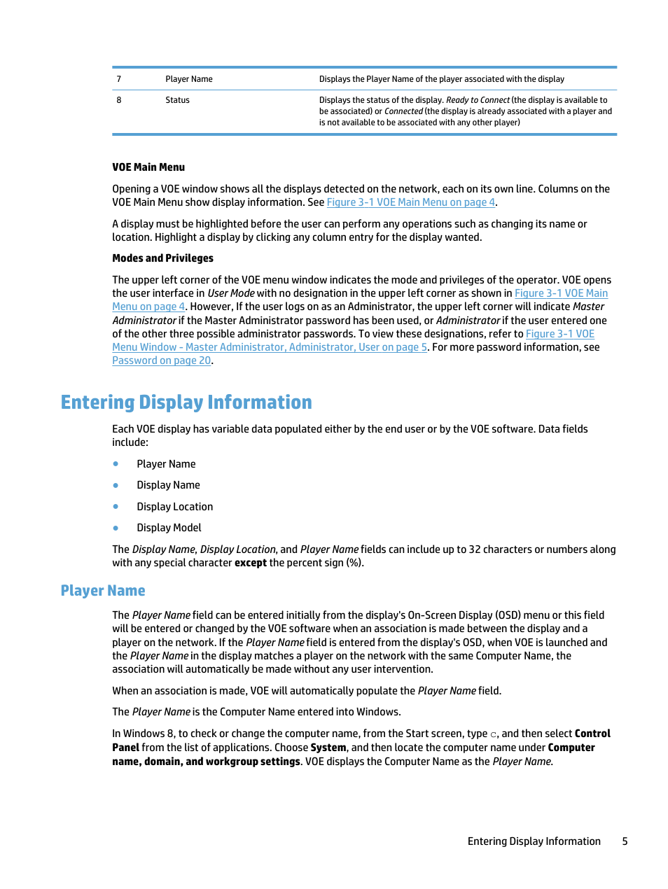 Entering display information, Player name | HP LD4730 47-inch Micro-Bezel Video Wall Display User Manual | Page 9 / 39
