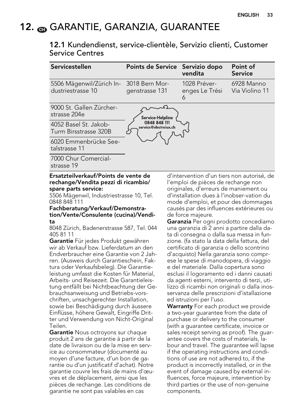 Garantie, garanzia, guarantee | AEG F45020VI1P User Manual | Page 33 / 72