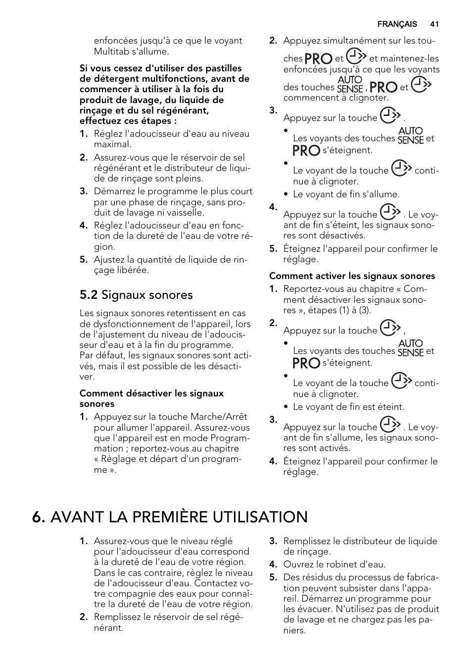 Avant la première utilisation, 2 signaux sonores | AEG F45020VI1P User Manual | Page 41 / 72