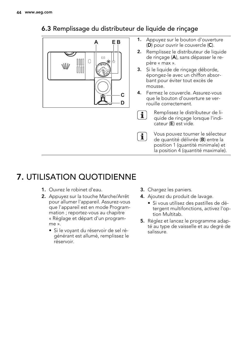 Utilisation quotidienne | AEG F45020VI1P User Manual | Page 44 / 72