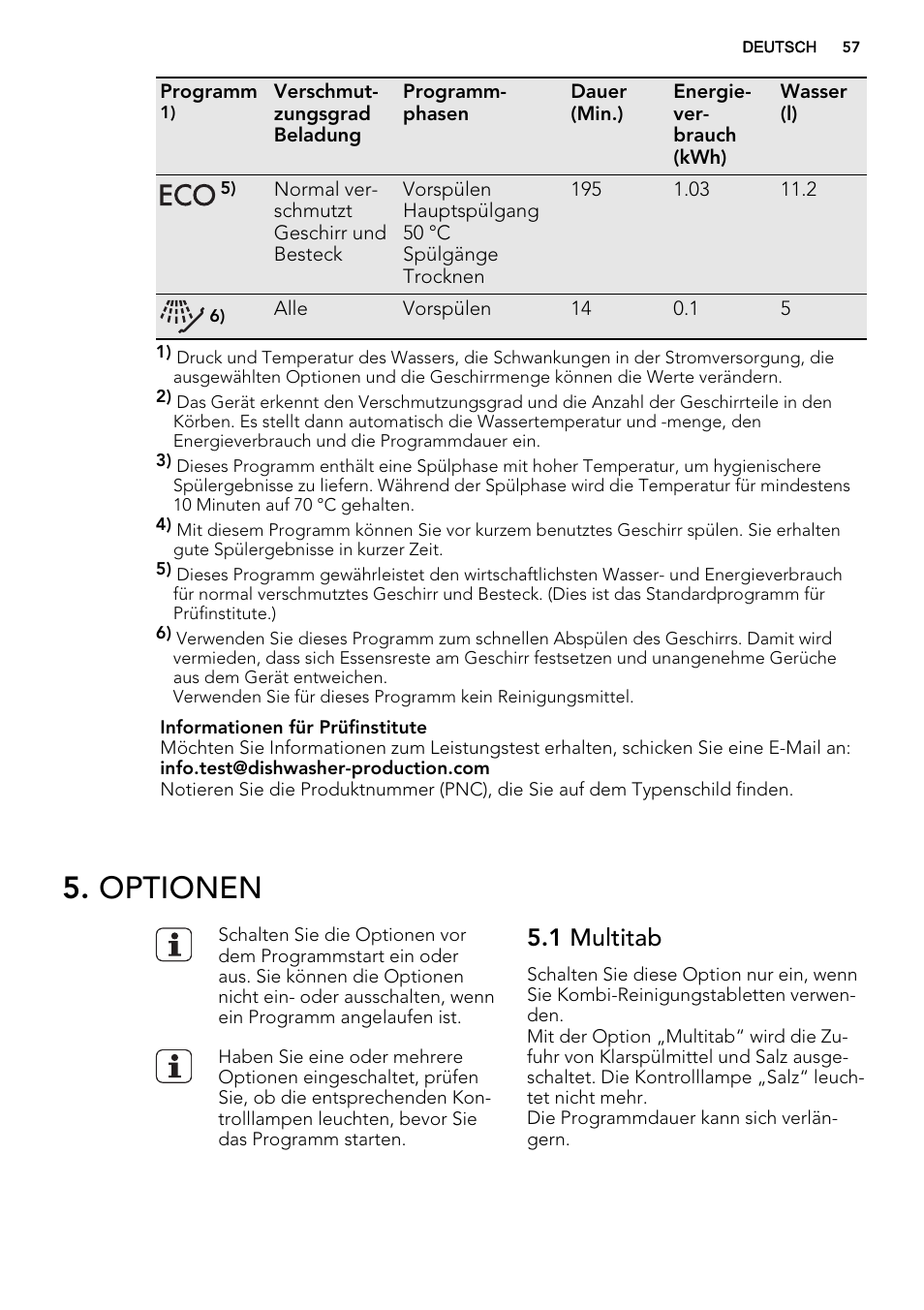 Optionen, 1 multitab | AEG F45020VI1P User Manual | Page 57 / 72