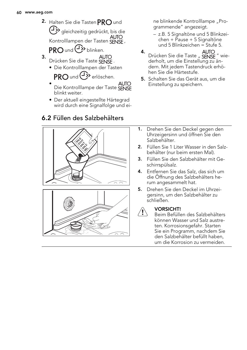 2 füllen des salzbehälters | AEG F45020VI1P User Manual | Page 60 / 72