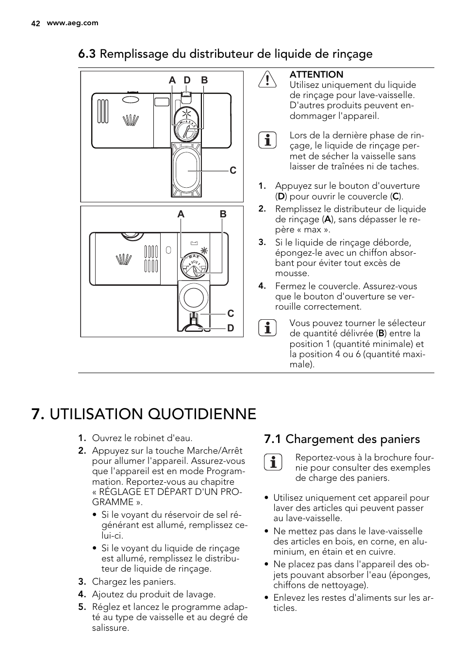 Utilisation quotidienne, 1 chargement des paniers | AEG F34030VI0 User Manual | Page 42 / 68