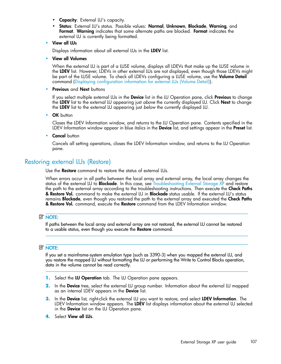 Restoring external lus (restore) | HP XP Data Shredder Software User Manual | Page 107 / 176