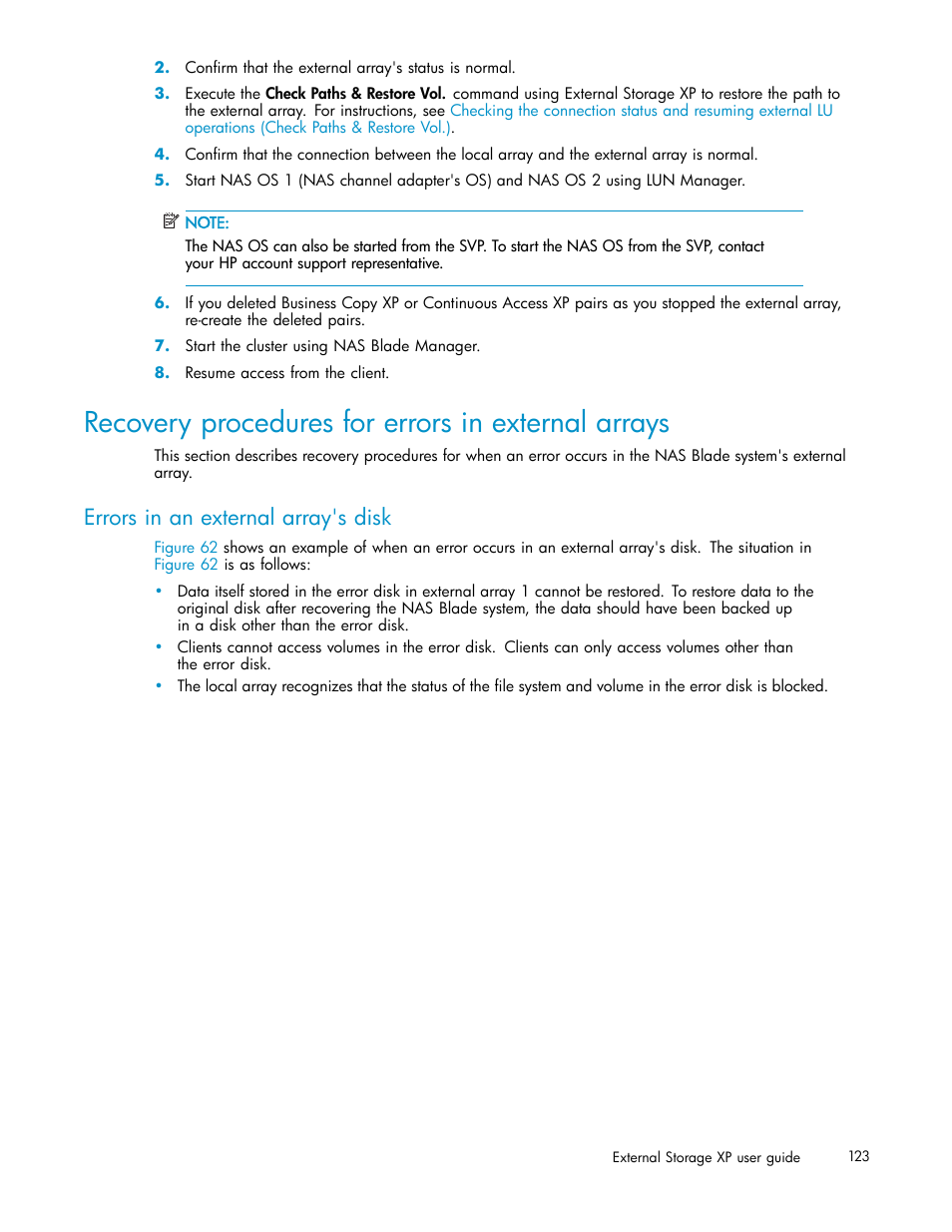 Recovery procedures for errors in external arrays, Errors in an external array's disk | HP XP Data Shredder Software User Manual | Page 123 / 176
