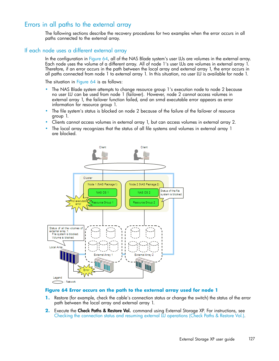 Errors in all paths to the external array, If each node uses a different external array | HP XP Data Shredder Software User Manual | Page 127 / 176