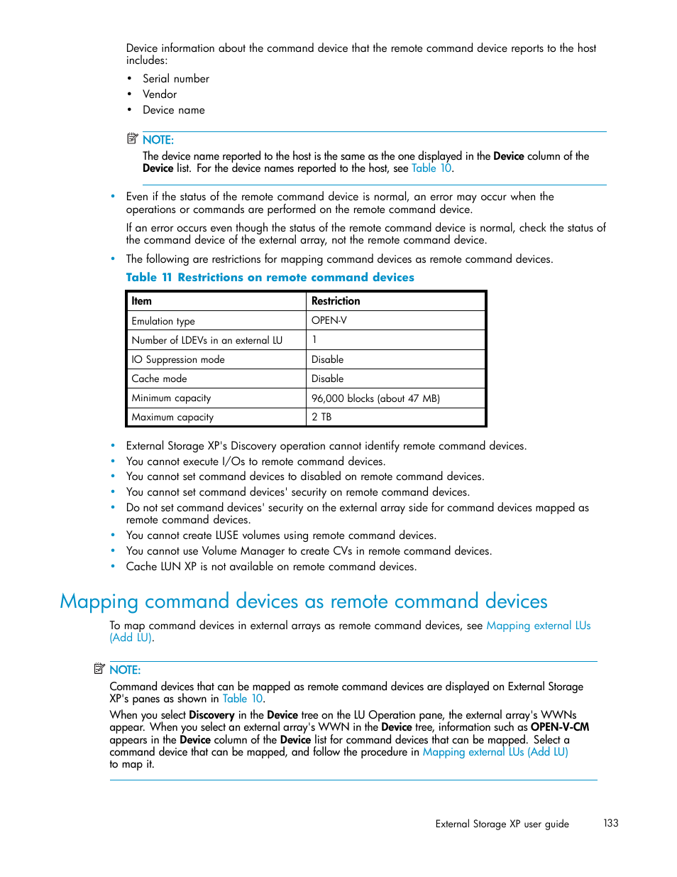 Mapping command devices as remote command devices, Restrictions on remote command devices | HP XP Data Shredder Software User Manual | Page 133 / 176