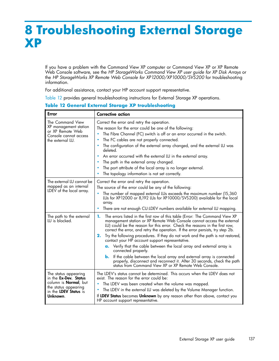 8 troubleshooting external storage xp, General external storage xp troubleshooting | HP XP Data Shredder Software User Manual | Page 137 / 176