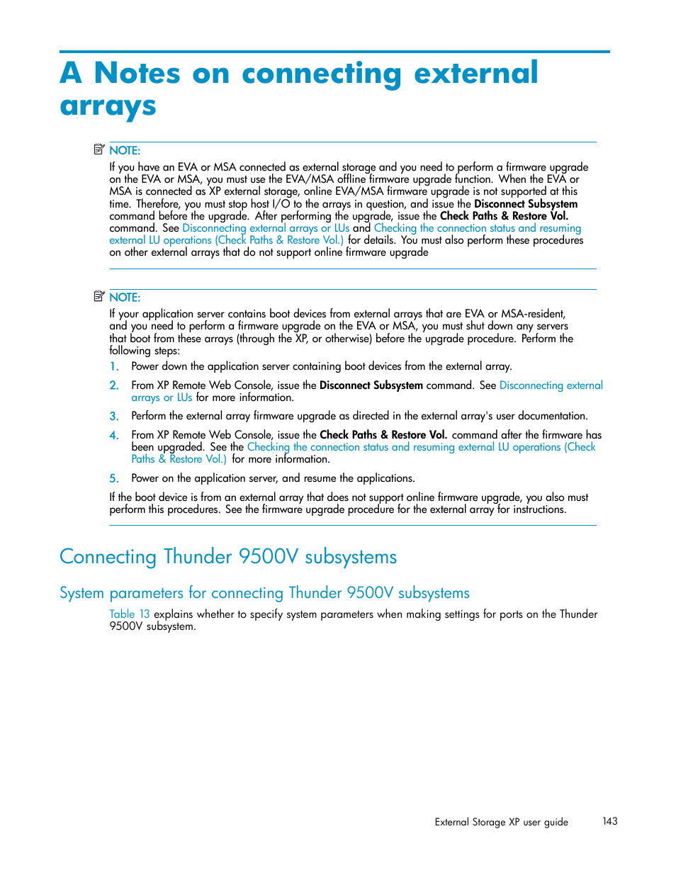 A notes on connecting external arrays, Connecting thunder 9500v subsystems, Notes on connecting external arrays | Notes on connecting external, Arrays | HP XP Data Shredder Software User Manual | Page 143 / 176