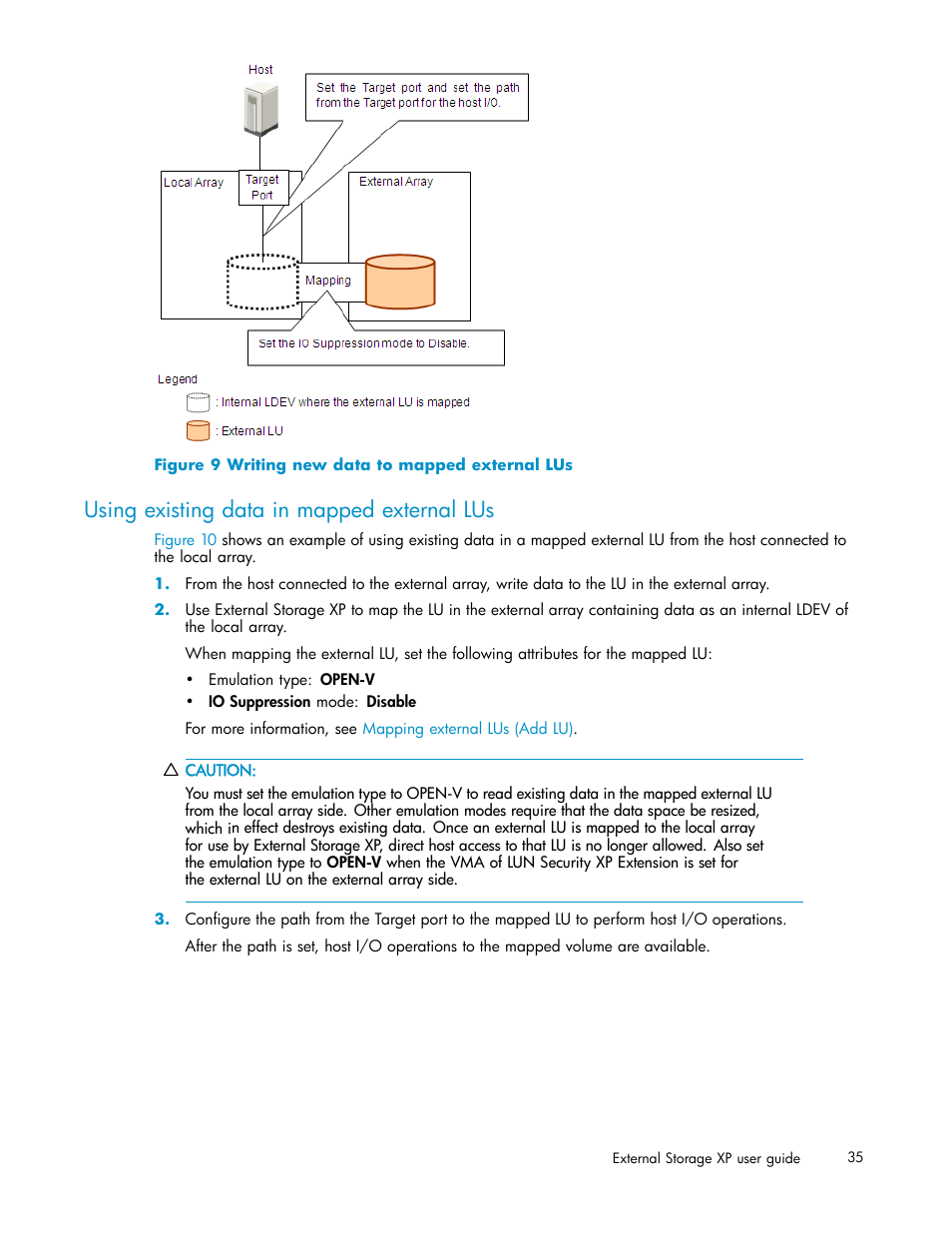 Using existing data in mapped external lus, Writing new data to mapped external lus | HP XP Data Shredder Software User Manual | Page 35 / 176
