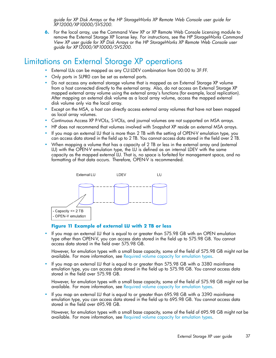 Limitations on external storage xp operations, Example of external lu with 2 tb or less | HP XP Data Shredder Software User Manual | Page 37 / 176