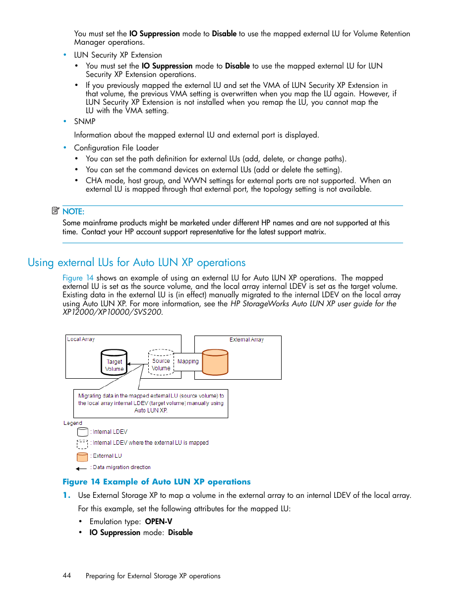 Using external lus for auto lun xp operations, Example of auto lun xp operations | HP XP Data Shredder Software User Manual | Page 44 / 176