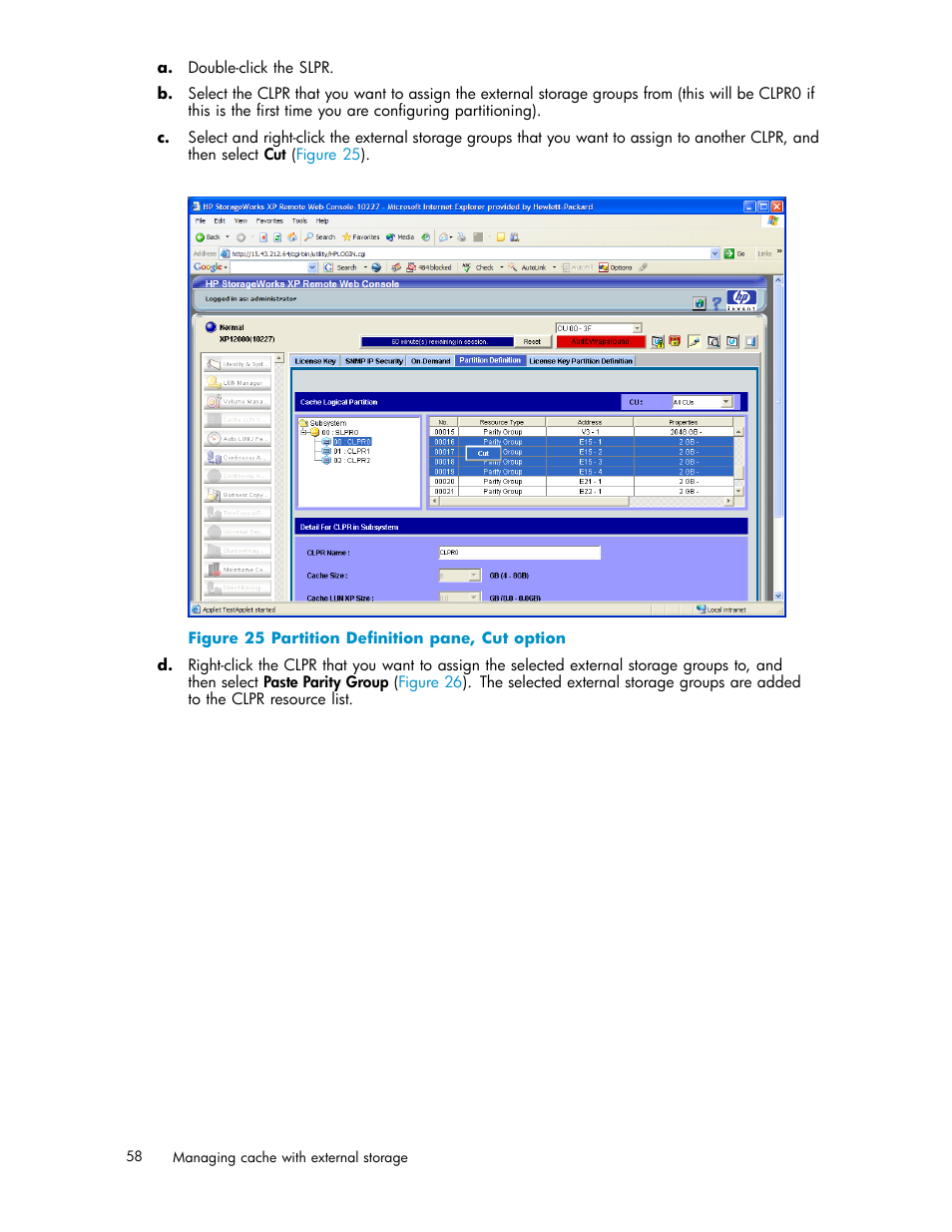 Partition definition pane, cut option | HP XP Data Shredder Software User Manual | Page 58 / 176