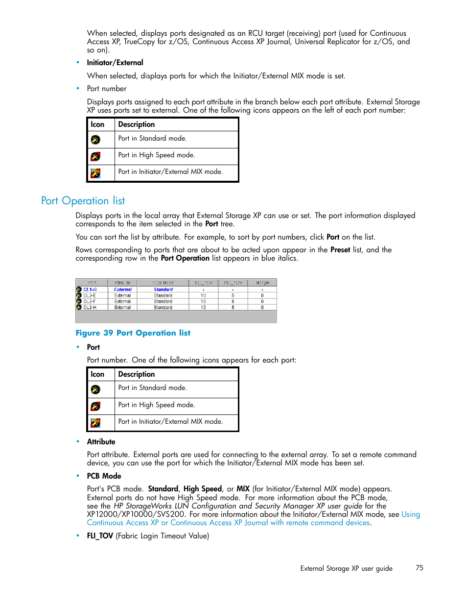 Port operation list | HP XP Data Shredder Software User Manual | Page 75 / 176