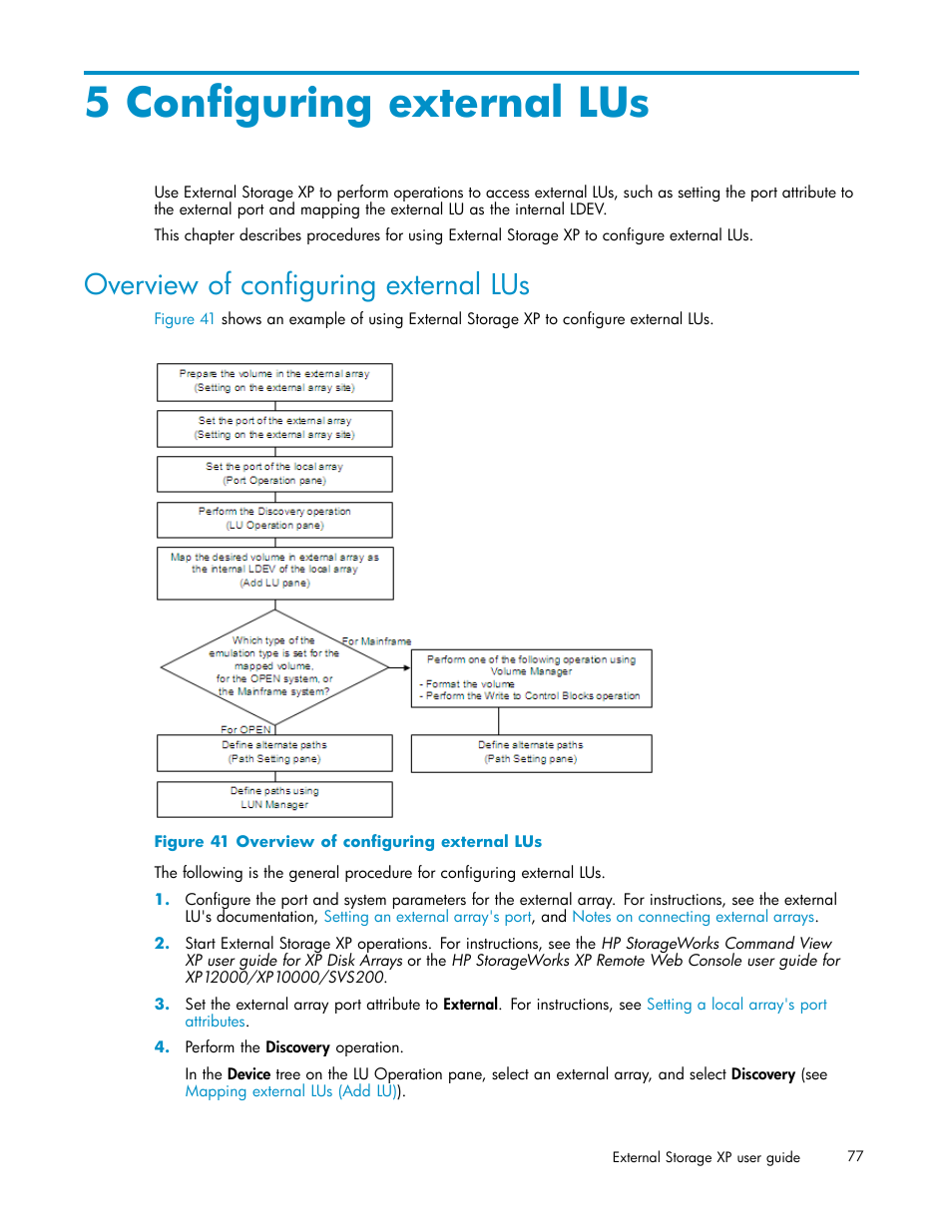 5 configuring external lus, Overview of configuring external lus | HP XP Data Shredder Software User Manual | Page 77 / 176