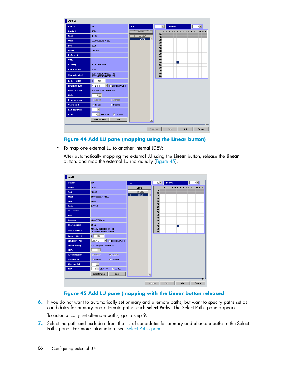 Add lu pane (mapping using the linear button) | HP XP Data Shredder Software User Manual | Page 86 / 176