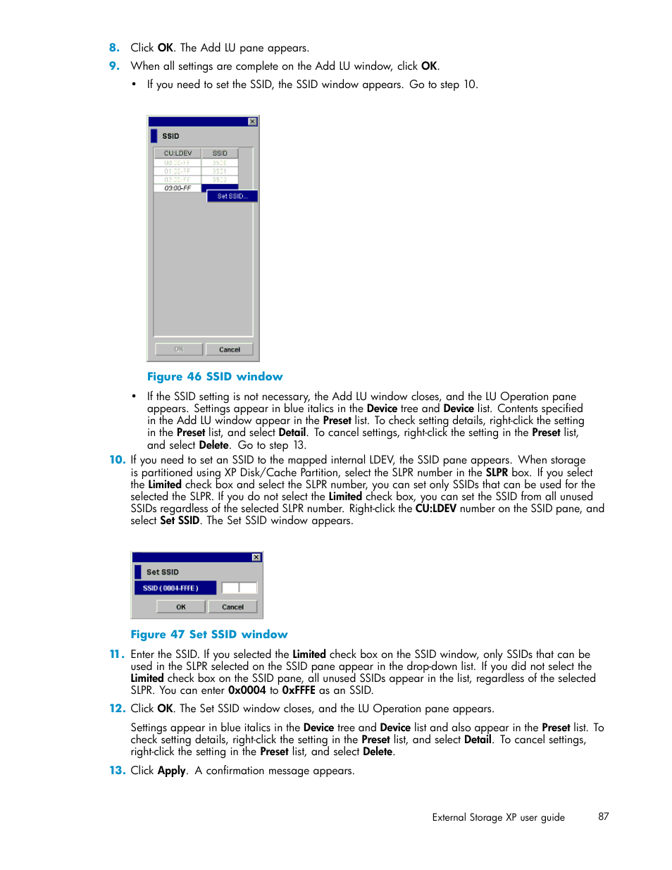 Ssid window, Set ssid window, Figure 46 | Figure 47 | HP XP Data Shredder Software User Manual | Page 87 / 176