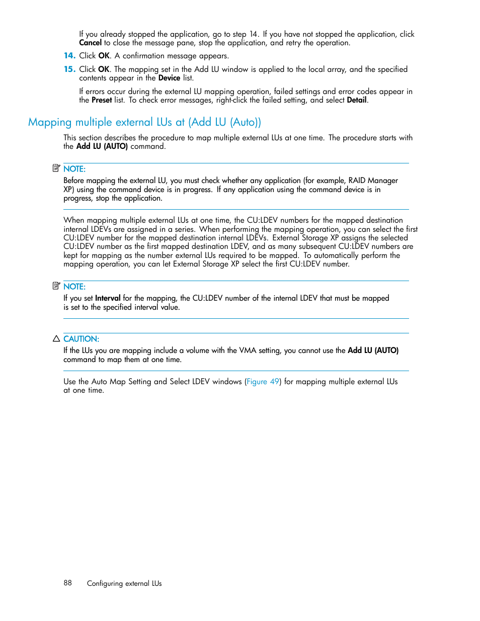 Mapping multiple external lus at (add lu (auto)) | HP XP Data Shredder Software User Manual | Page 88 / 176