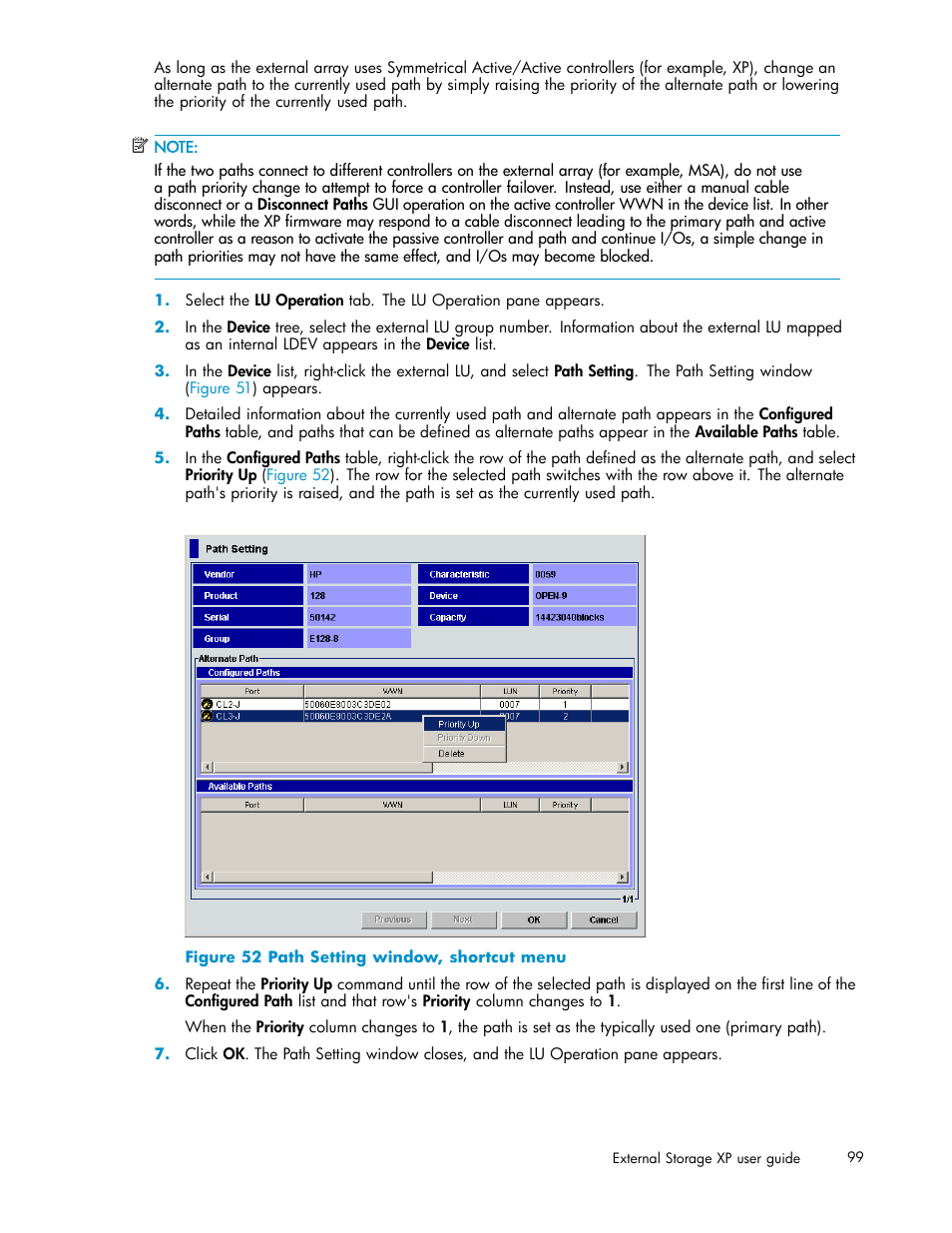 Path setting window, shortcut menu | HP XP Data Shredder Software User Manual | Page 99 / 176