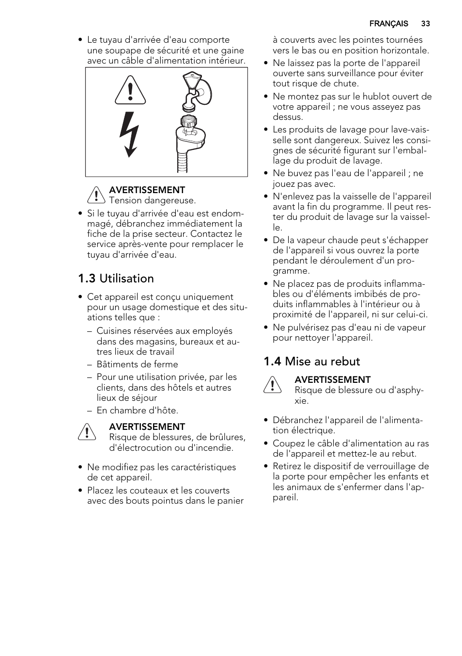 3 utilisation, 4 mise au rebut | AEG F35000VI1P User Manual | Page 33 / 64